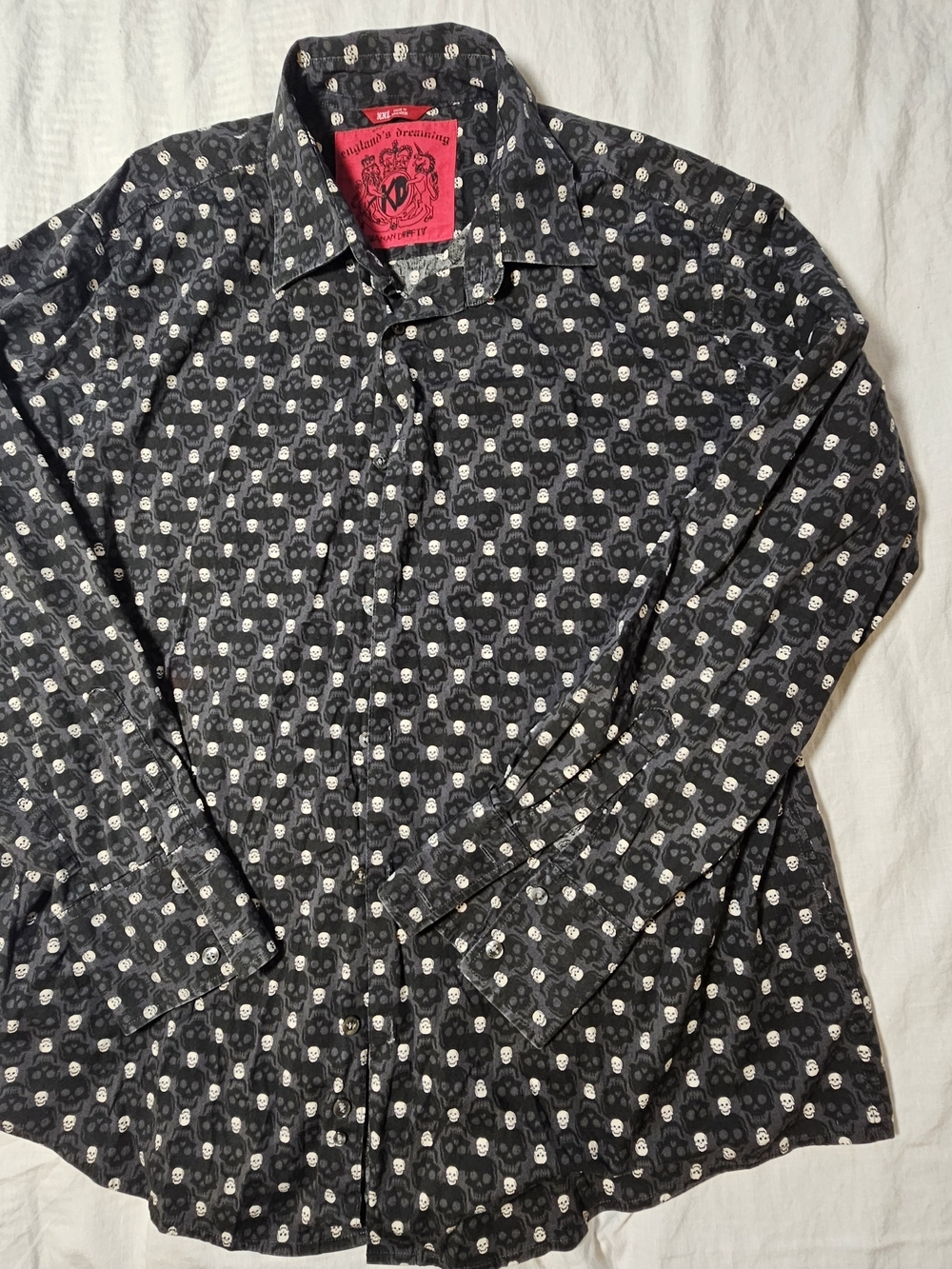 Keanan Duffty Black Skull Over Sized Print Button-Up Shirt Size XXL - Picture 2 of 10